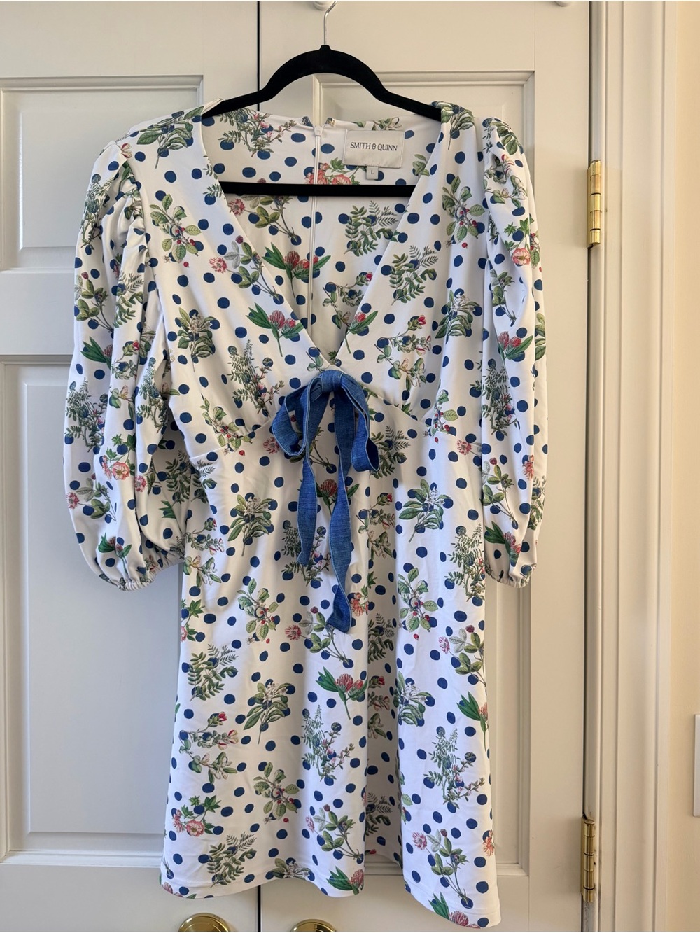 Smith & Quinn White Floral Polka Dot Tie-Front Casual Dress